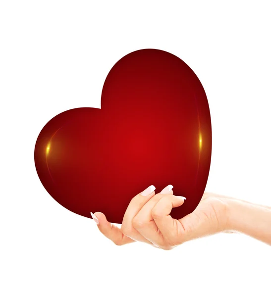 Hand holding valentine heart over white background — Stock Photo, Image