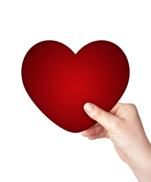 Hand holding valentine heart over white background — Stock Photo, Image
