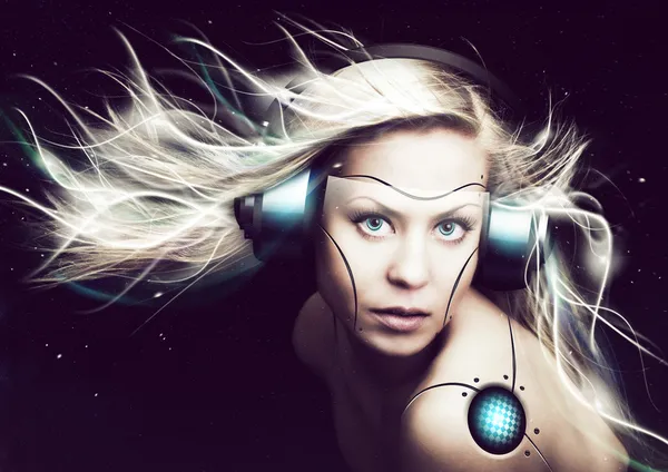 Cyborg woman over dark background — Stock Photo, Image