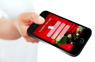 el cep telefonu çiçekçi teklif ile ekran üzerinde tutarak
