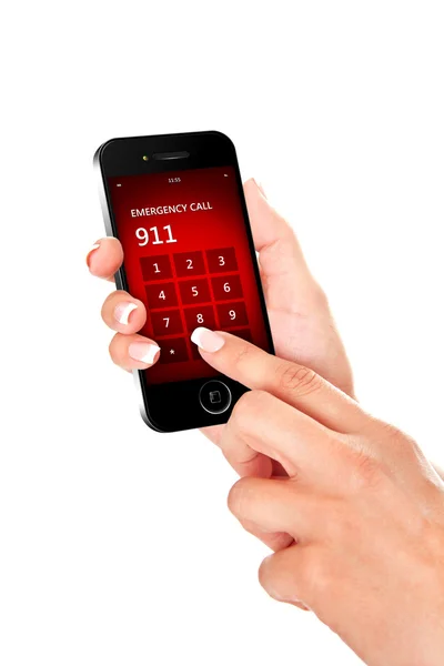 Hand som håller mobiltelefon med nödnumret 911 — Stockfoto