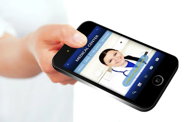 Telefono cellulare portatile con sito web del centro medico — Foto Stock