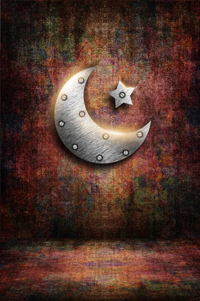 Carta di metallo ramadan kareem con luna e stella — Foto Stock