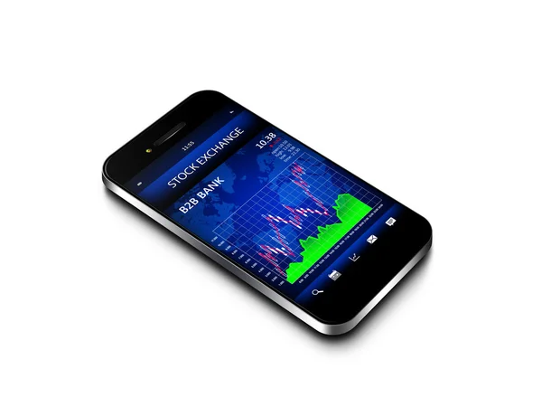 Mobile phone with stock market chart isolated over white — Stock Photo, Image