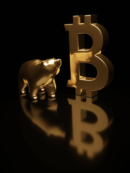 Render Bitcoin Szimbólum Medve Felett Sötét Bitcoin Cryptocurrency Csökkentése Koncepció Jogdíjmentes Stock Fotók