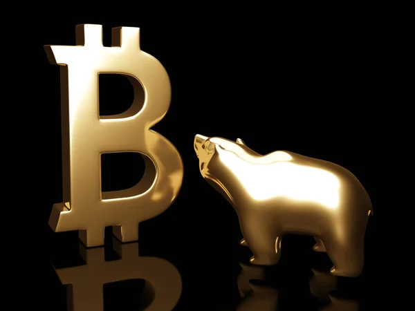 Render Bitcoin Szimbólum Medve Felett Sötét Bitcoin Cryptocurrency Csökkentése Koncepció Stock Kép