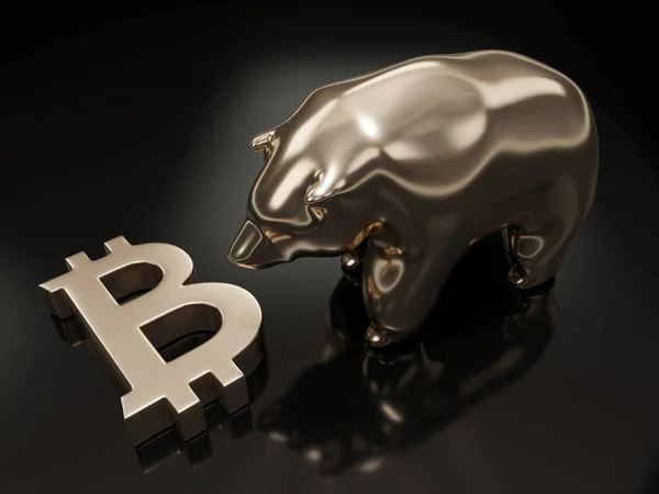 Render Bitcoin Szimbólum Medve Felett Sötét Bitcoin Cryptocurrency Medve Piaci Jogdíjmentes Stock Fotók