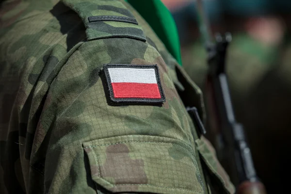 Patch de bandeira no uniforme de soldado polonês Fotos De Bancos De Imagens Sem Royalties