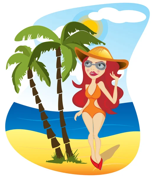 Mujer en la playa — Vector de stock