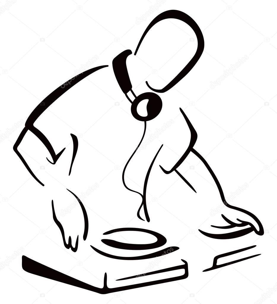 Illustration of DJ mixing music isolated on white