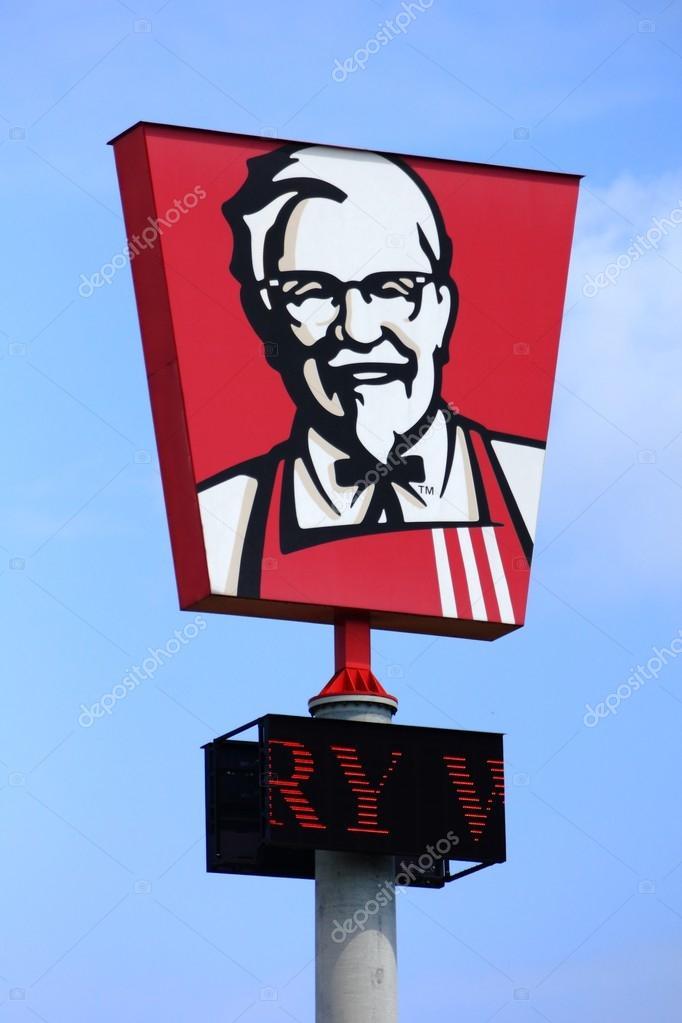 KFC restaurant big logo at blue sky