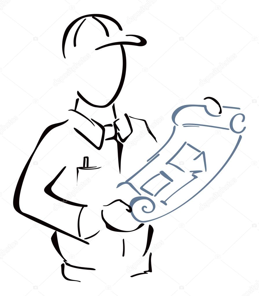 Architect with blueprints of a new building