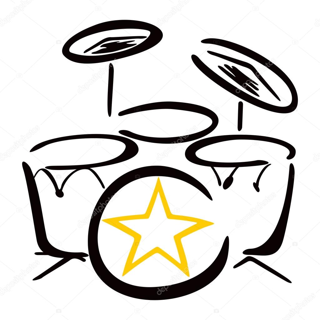Drum kit drawing on white background