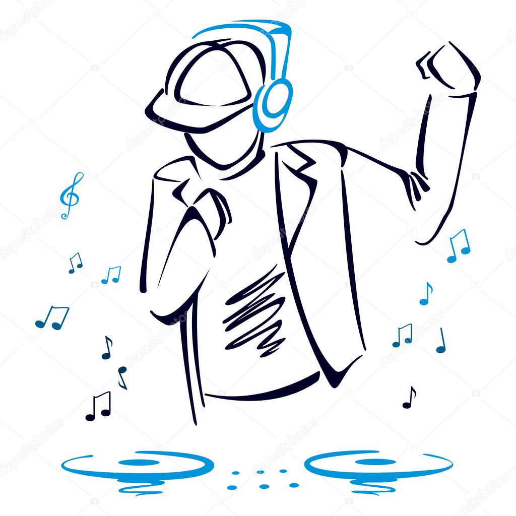 Illustration of DJ with headphones and cap