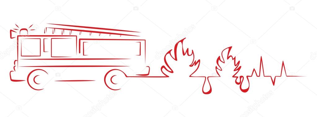Firefighters truck and heart beat cardiogram shape