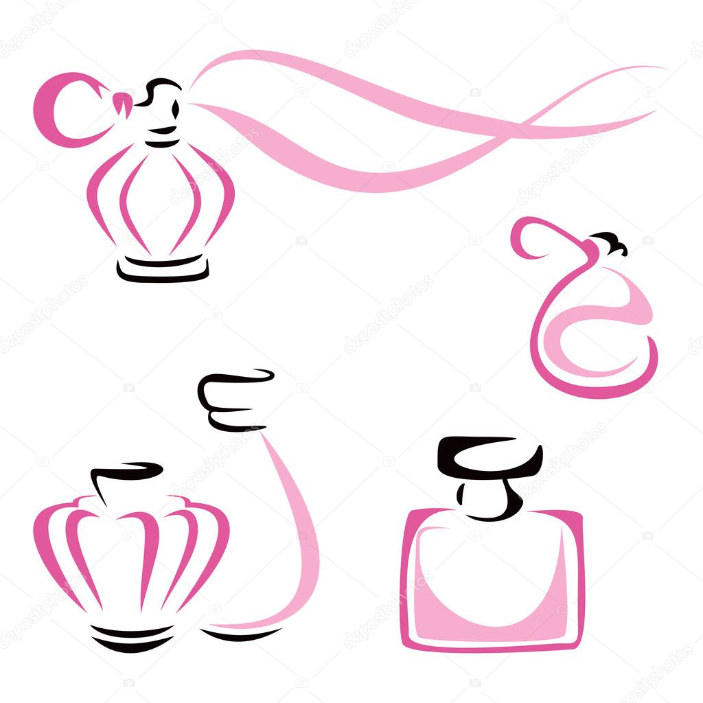 Symbol of fragrance in bottles isolated on white