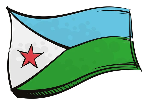 ジブチ共和国落書きペイントスタイルで作成された国旗 — ストックベクタ