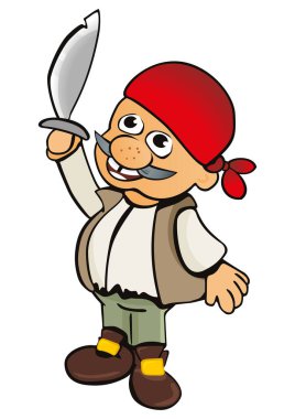 Gülümseyen bıyıklı bir korsan kılıçla