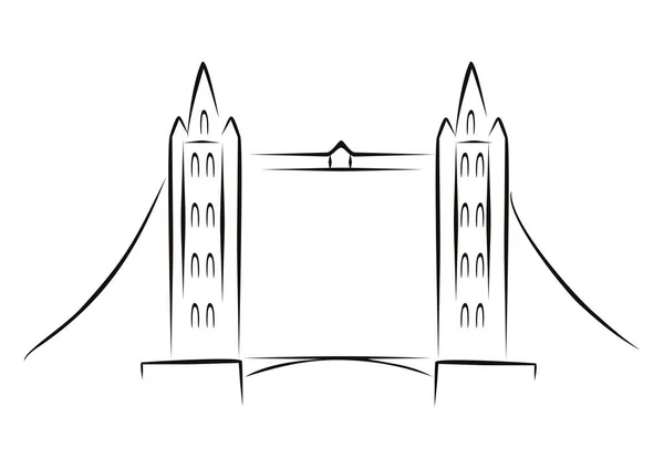 London Tower Bridge Ασπρόμαυρη Απεικόνιση Σκίτσο — Διανυσματικό Αρχείο