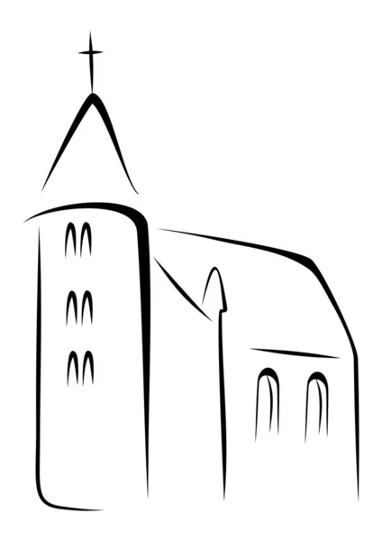 Traditioneller Tempel Auf Schwarz Weiß Skizze — Stockvektor