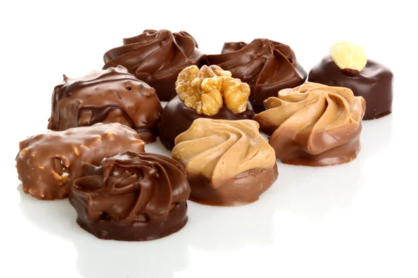 Delicious chocolate pralines isolated on white background — Stock Photo, Image