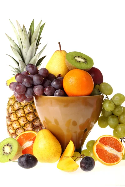 Fresh fruit with a glass of fresh yogurt — Stock Photo, Image