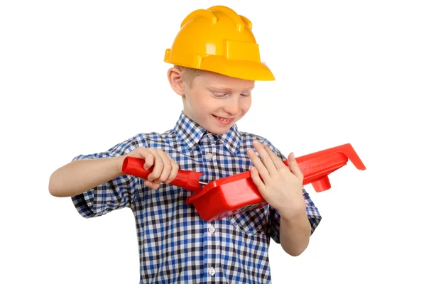 Pojke i konstruktion hjälmen — Stockfoto
