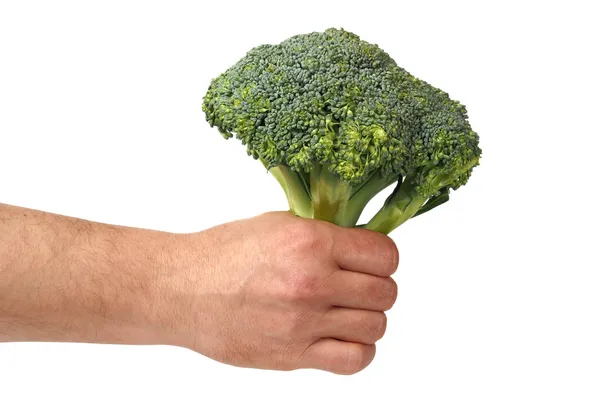 Hand With Broccoli on White — Stock Photo, Image