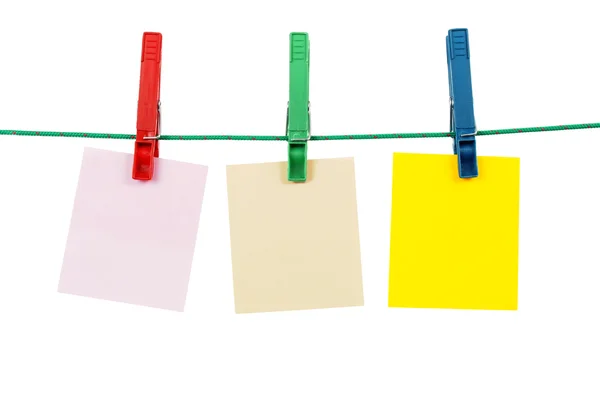 Clothespins With Blank Message Cards — Stock Photo, Image