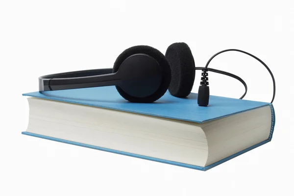 Audioboek en hoofdtelefoon — Stockfoto