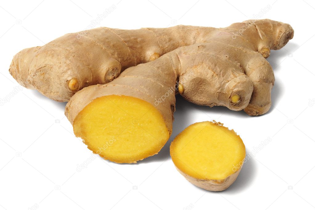 Ginger root on white