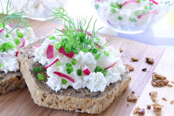 Sandwich with cottage cheese — Stock Photo, Image
