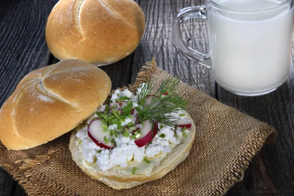 Sandwich with cottage cheese and radish — Stock Photo, Image