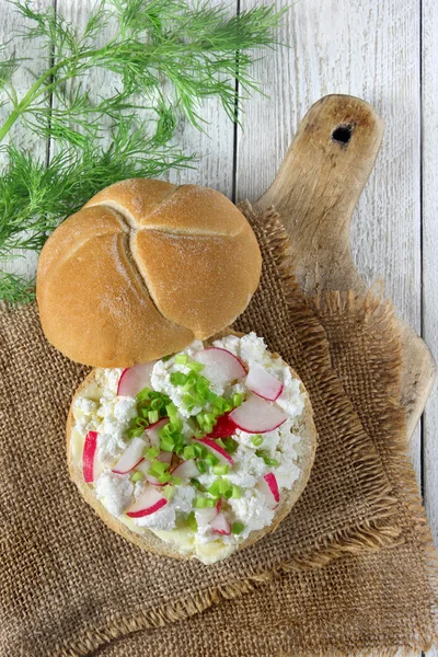 Sandwich with cottage cheese and radish — Stock Photo, Image