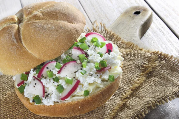 Sandwich with cottage cheese and radish — Stock Photo, Image