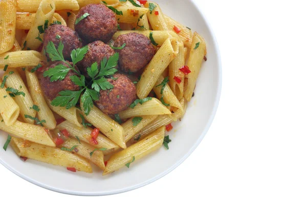 Stekt fläsk köttbullar med pasta — Stockfoto