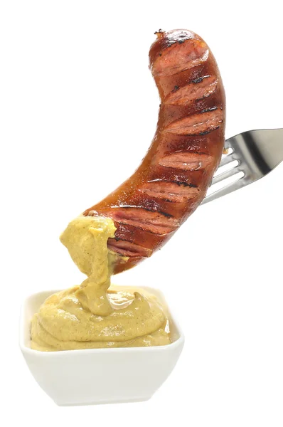 Fried sausage with mustard — Stock Photo, Image