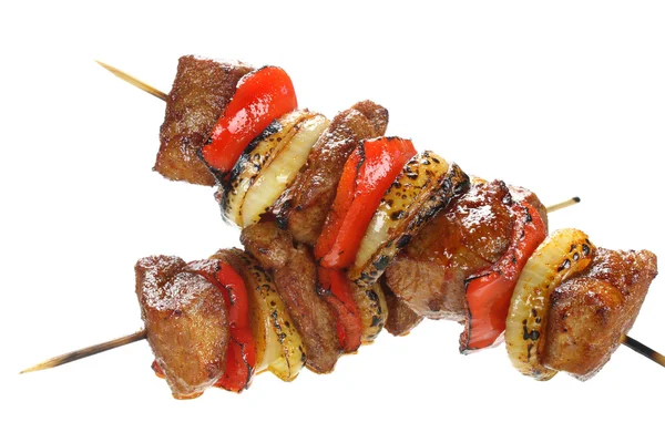 串用猪肉、 洋葱和红辣椒 — 图库照片