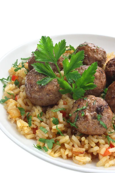 Fried pork meatballs with rice — Stock Photo, Image