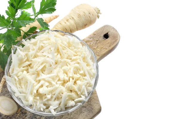 Bowl with grated parsley root — Stock Photo, Image