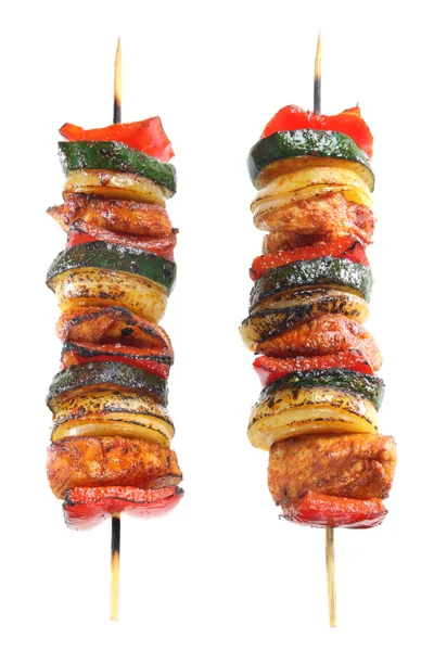 烤串的鸡肉、 洋葱、 辣椒和南瓜 — 图库照片