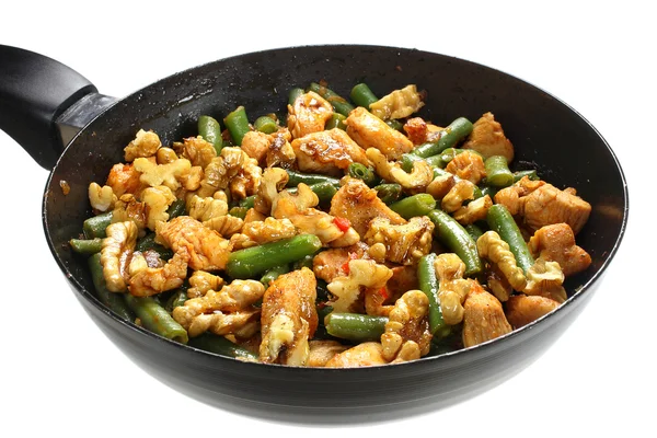 Green beans with chicken and walnuts — Stock Photo, Image