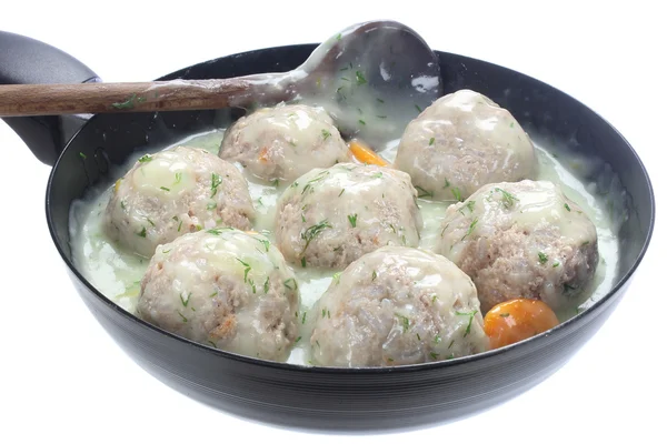 Meatballs of pork and rice with dill sauce — Stock Photo, Image