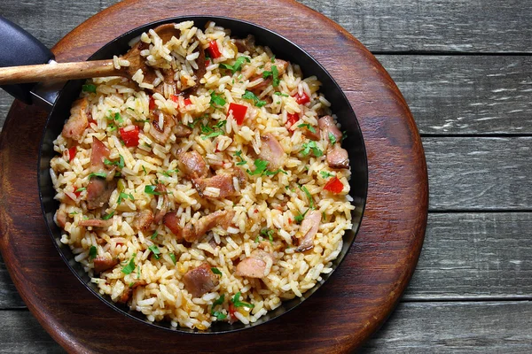 Fried rice with pork and paprika — Stock Photo, Image