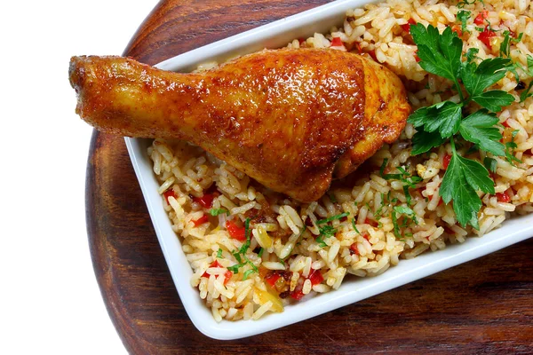 Fried chicken leg with rice — Stock Photo, Image