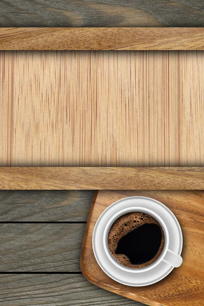 Achtergrond gemaakt van planken en kop koffie — Stockfoto