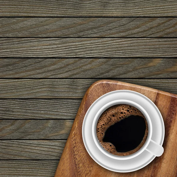 Arrière-plan en planches et café tasse — Photo