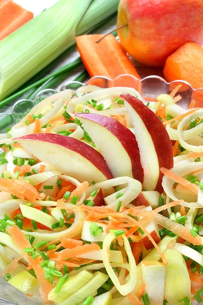 Salad with leek, carrots and apples — Stock Photo, Image