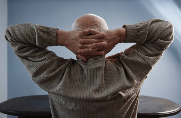 Senior Man Relaxing Sitting Hands Head — Stock Photo, Image