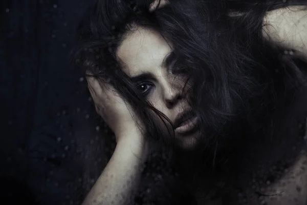 Bizarre Female Lady Glass Wet Rain — Stock Photo, Image